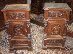 Pair of Mid 1880s Heavily Carved Walnut Bedside Stands