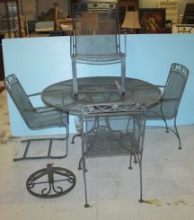 Iron Patio Table and Four Arm Chairs