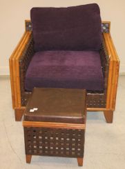 Bamboo and Leather Chair with Ottoman