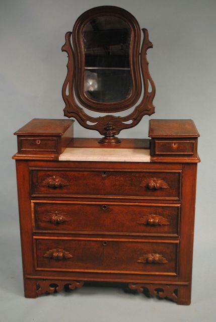 Victorian Walnut Wishbone Marble Dresser