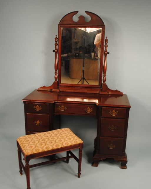 1930s Mahogany Vanity and Vanity Bench