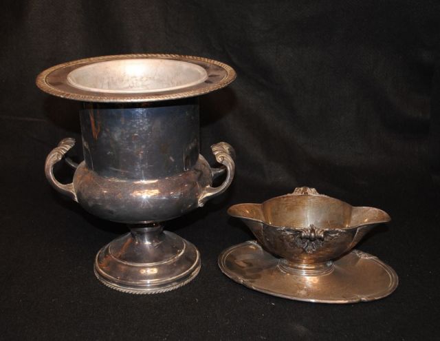 Silverplate Wine Cooler and Gravy Boat