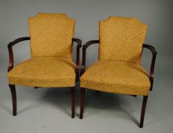Pair of Mahogany Saber Leg Martha Washington Style Arm Chairs
