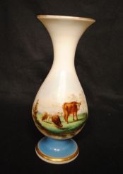 Hand-Painted Bristol Glass Vase of Cows