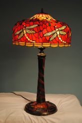 Large Tiffany Style Table Lamp with Jewels and Dragonfly Design