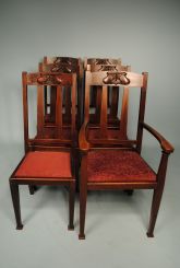 Set of Six Oak Art Nouveaux Chairs