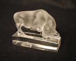 Signed Lalique Figure of Bull on Stand.