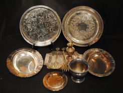 Lot of Silver Plate Trays, Trivet and Brass