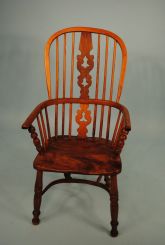19th Century High Back Yew Wood English Windsor Arm Chair