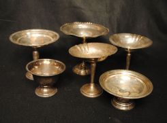 Five Sterling Compotes Along with Small Sterling Dish