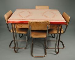 Retro Chrome and Enamel Table with Four Chairs