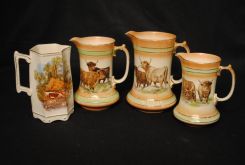 Four Various Size Hand-Painted Pitchers