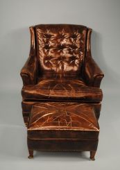 Contemporary Leather Chair and Ottoman