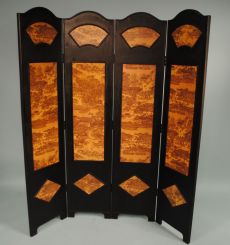 Contemporary Black Lacquer Four Panel Screen