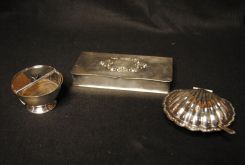 Three Pieces of Silverplate Including Divided Box with Flowers and Garland on Top