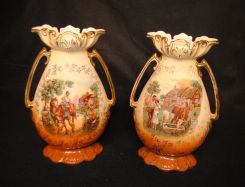 Pair of English Hand-Painted Mantel Vases