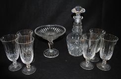 Waterford Style Cut Glass Decanter, Matching Compote & 6 Stems