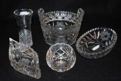 American Cut Glass Ice Bucket, Relish Canoe, Rose Bowl, etc
