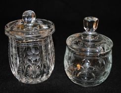 Two Heisey Engraved Crystal Marmalade Jars