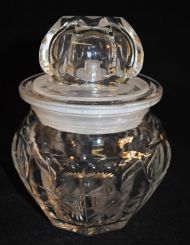 Heisey Engraved Crystal Large Flat Panel Lavendar Jar
