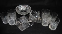 American Brilliant Cut Glass Compote, Creamer & Sugar, 7 Tumblers